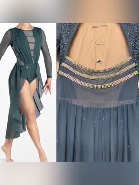WEISSMAN Elite Dance maxi teal blue dress Levitating D13002 SA-Small adult